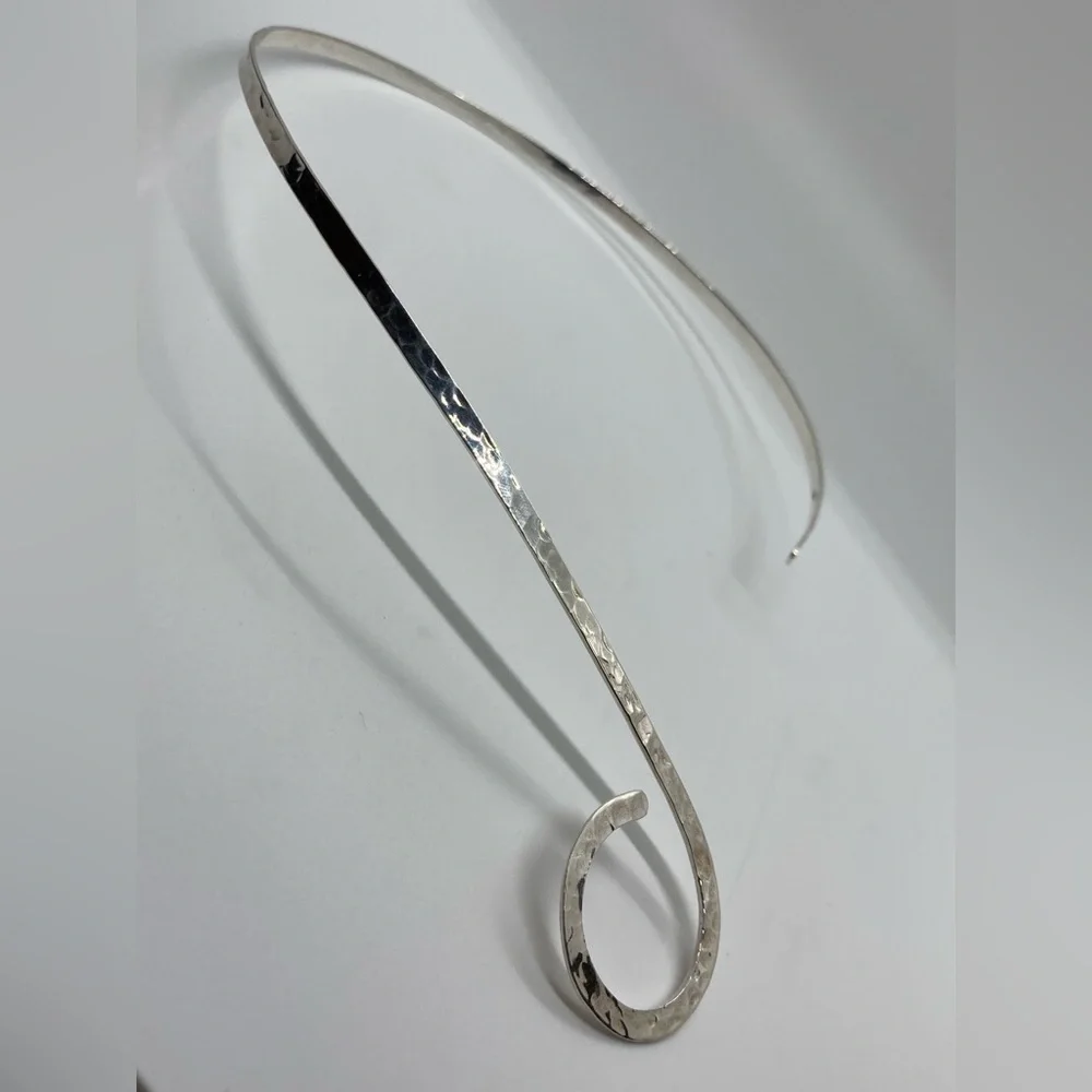 Vtg 925 Sterling Silver Hammered Choker Torc Torque Collar Necklace | 10” + 2.5” - Picture 6 of 14